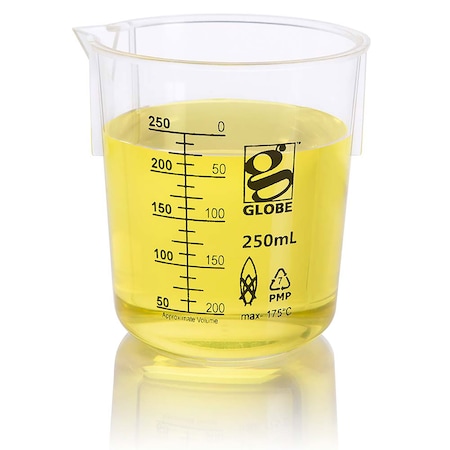 Globe Scientific 250mL Beaker, Diamond Essentials, Griffin Style, Low Form, Printed Graduations, PMP, 6PK 3652-250